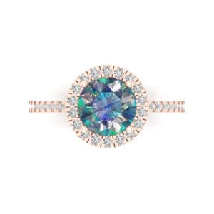 14K Rose Gold Solitaire with Accents Engagement Ring, 1.8 ctw Blue Moissanite - Picture 1 of 11