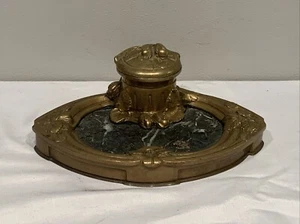 Antiguo bronce dorado y mármol rojo INKWELL firmado en francés A.Marionnet Art Nouveau - Imagen 1 de 15