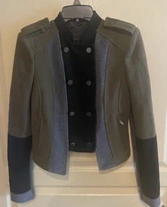 BCBG MAX AZRIA Jacket Olive Green/ Grey Blk Military Double Breasted Size XS - Picture 1 of 8