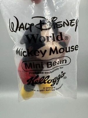 Peluche Mini Bean Kellogg's Mickey Mouse 2001 vintage sellado Foto 1 de 4