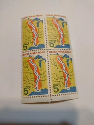 US STAMP  #1319  block of 4,  5¢ GREAT RIVER ROAD  - Image 1 of 2
