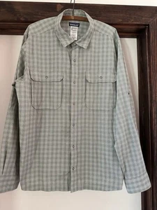 Patagonia El Ray Shirt Large Green Long Sleeve Snap Button Up Fishing Outdoors - Picture 1 of 7