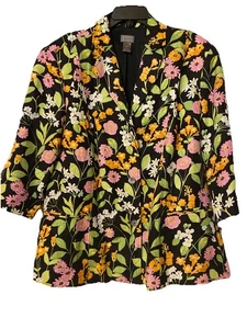 Vintage Blazer-Jacke schwarz & geblümt Gr. 20 W Leinenmischung Y2K Karriere klassisch schick - Bild 1 von 12