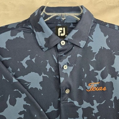 UT 德克萨斯 Longhorns FootJoy FJ 高尔夫 Polo 衫男式中号蓝色迷彩短袖 — 第 1/4 张图片