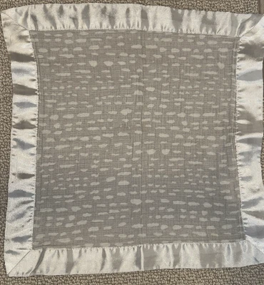 HTF Aden +Anais GRAY Muslin Lovey Security Blanket White Clouds Satin Silky Trim - Image 1 of 4