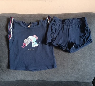 Completo Chicco Neonata Blu in cotone estivo, taglia 6 mesi shorts e canotta - Immagine 1 di 4