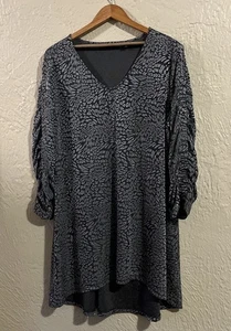 Dennis Basso Jacquard Knit Tunic Top Women’s XL Gray 3/4 Ruched Sleeve Career - Picture 1 of 8