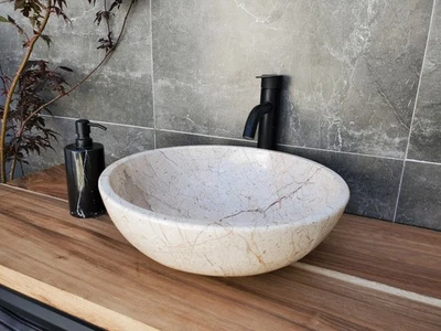 Round Marble Vessel Bathroom Sink, 15.5 x 15.75 inch Natural Neutral Stone Sink - Image 1 of 4