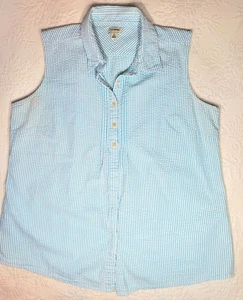 Top sin mangas LL Bean para mujer grande azul aguamarina y blanco a rayas Seersucker - Imagen 1 de 7