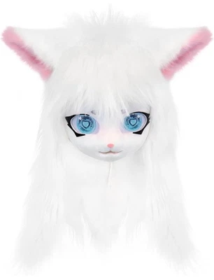SMILETERNIT Animal Head Cat Fursuit Cut Mask Halloween Masquerade Cosplay white  - Image 1 of 3