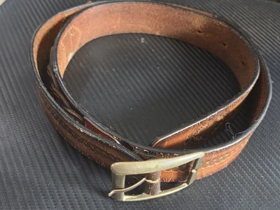 Cinto de couro vintage masculino feito à mão tamanho 38 feito nos EUA cowboy faroeste - Imagem 1 de 4