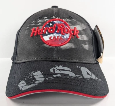 Hard Rock Cafe Hat Cap Strap Back Black Adult Adjustable USA Flag Embroidered - Image 1 of 4