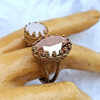 Michal Negrin Ring Open Top Cocktail With Large Gold & Pink Swarovski Crystal  - Image 1 of 4