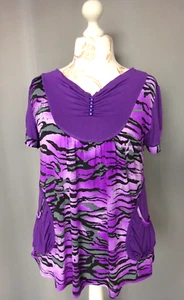 T-shirt femme tissu fluide viscose motif zèbre Taille XL FR46 US14 UK18 EUR44 - Imagen 1 de 8