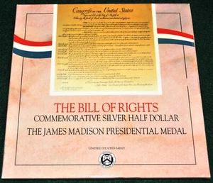 Medio dólar de plata y medalla presidencial Madison 1993 W Declaración de derechos de la Casa de la Moneda de Estados Unidos - Imagen 1 de 5