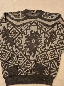 Bernette mens size med Virgin Acrylic Made in USA  Sweater gray geometric Retro - Picture 1 of 8