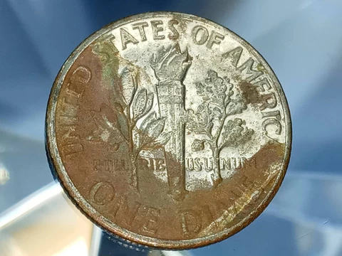 🙂 1979-D ROOSEVELT DIME LAMINATION ERROR MISSING SOME OF THE SHINNY CLAD LAYER Cover