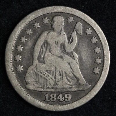 Moneda de diez centavos de plata Seated Liberty 1849 fina E285 casi nueva Foto 1 de 2