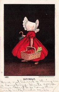 ULLMAN 1905 SUNBONNET SUE DAYS OF WEEK SATURDAY POSTCARD W/ MARKET BASKET 052625 - Picture 1 of 2