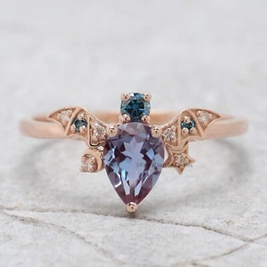 0.78 CT Vintage pear Alexandrite Engagement Ring 14K Rose Gold Ring FD263 - Picture 1 of 5
