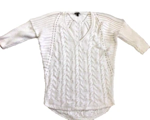 Express Short Sleeve Cable Knit Spring Sweater Cotton Size Small Women V-Neck - Picture 1 of 7