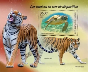 Endangered Species Hawksbill Sea Turtle Tigers MNH Stamps 2023 Niger S/S - Picture 1 of 1
