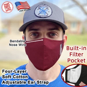 Wiederverwendbare waschbare vierlagige 100% Baumwolle Maske mit Filtertasche und Nasendraht - Bild 1 von 47