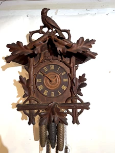 (D10) ANTIKE SCHWARZWÄLDER WACHTEL KUCKUCKSUHR - 3 GEWICHTE - ZWILLINGSVÖGEL - Bild 1 von 24