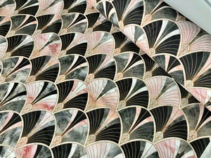 Marble Pink Fan Bow Art Deco Shell Damask Fabric Fountain Curtain Cotton 55"wide - Picture 1 of 9