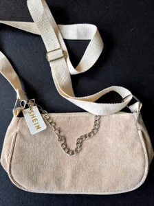 Shein Small Corduroy Cross Body Purse Tan 9" X 5" - Picture 1 of 16