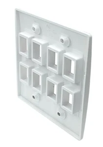 RiteAV - Keystone Wall Plate Double Gang 8-Port White (1 Piece Flush) - Picture 1 of 5