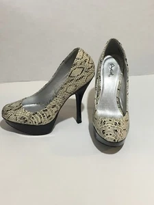 Snake Print High Heels Pumps Size 9 Cream Black Christmas Gift Women’s Footwear - Picture 1 of 3