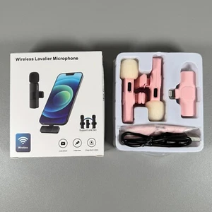 Wireless Lavalier Dual Microphones for iPhone/iPad | PINK Clip-On Lapel Mic - Picture 1 of 12
