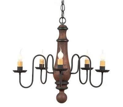 Irvin's Medium Norfolk Wood Chandelier - Country Primitive Hartford Colors - Image 1 of 4
