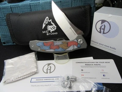 Maxace Helictus 2.0 Midnight Cat Studio. Gray Ti,  Damascus G-10. M390 Excellent - Image 1 of 4