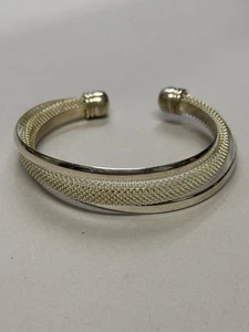 Vintage Sterling Silver Twisted Mesh Cuff Bangle Bracelet #4868 - Picture 1 of 5