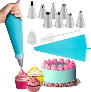 Silicone Piping Bags, 8 pcs Stainless Steel Nozzles Set with Pack of 11 - Picture 1 of 7
