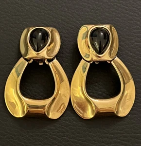 Vintage Couture Givenchy Dangle Drop Earrings Faux Black Onyx - Picture 1 of 6