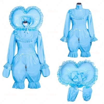 Macacão cosplay menina maricas empregada doméstica azul pvc macacão com trava fantasias feitas sob medida - Imagem 1 de 4