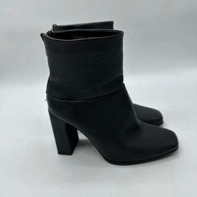 Zapato Deslumbramiento 10 Elegantes Botines Negros Cremallera Dorada Grueso Tacón Alto Puntera Cuadrada Foto 1 de 4