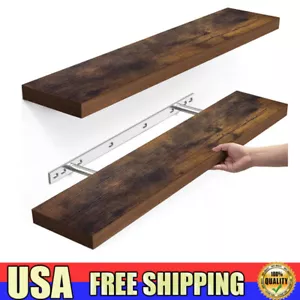 Floating Shelves 22.5" Wall Mounted Wood Shelf Storage Decor 2 PCS Rustic Brown - Picture 1 of 8