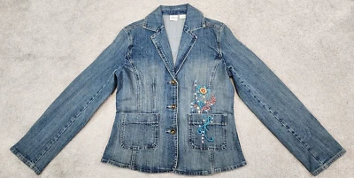 Джинсовая джинсовая куртка украшена вышивкой и бисером размер 6 Cleo - Изображение 1 из 4