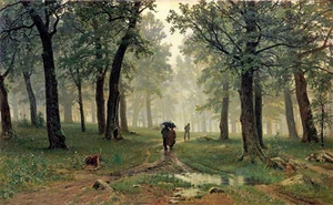 Oil painting Ivan Shishkin - Figures in forest Rain in an oak forest landscape @ - Picture 1 of 1