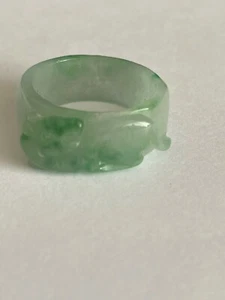 Carved Transparent Natural Green Authentic Burmese Jade Ring Size 9.5 - Picture 1 of 4