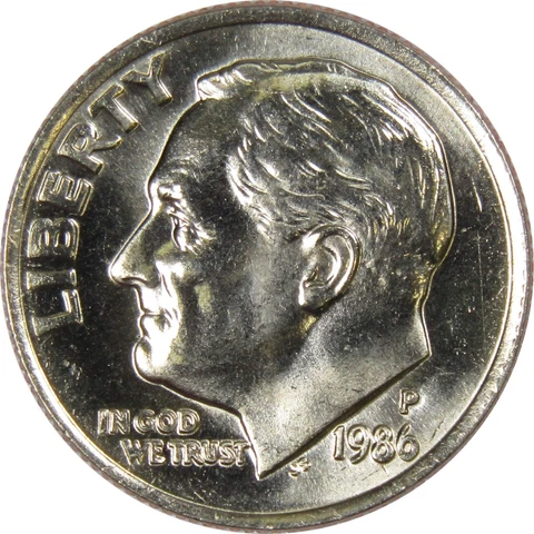 1986 P Roosevelt Dime BU Uncirculated Mint State 10c US Coin Collectible Cover