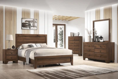 NEW 5PC Brown Rustic Queen King Twin Full Bedroom Set Modern Furniture B/D/M/N/C - Image 1 of 4