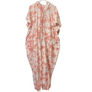 Livi Batik Kapuze Jumpsuit Reißverschluss vorne Kurzarm rosa/pfirsich & weiß Gr. 30/32 - Bild 1 von 7