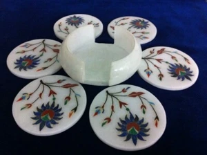 marble coasters set marble inlay handmade pietra dura decor - Picture 1 of 3