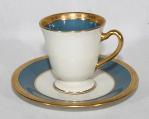 RARE! ANTIQUE LENOX  R 4 F BLUE & GOLD ENCRUSTED DEMI / DEMITASSE CUP & SAUCER - Picture 1 of 13