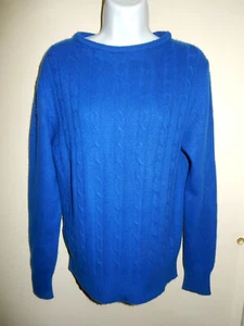 I.MAGNIN 100% CASHMERE BLUE CREW NECK LONG SLEEVE CABLE KNIT ON FRONT SWEATER M - Bild 1 von 8